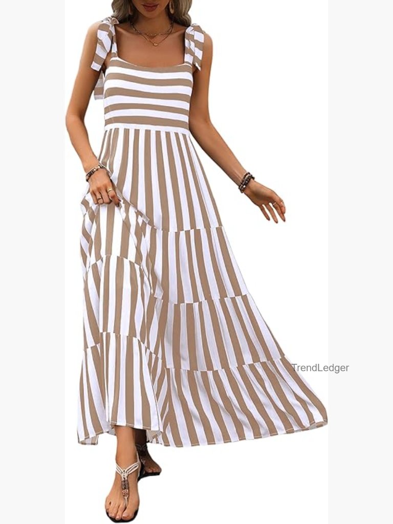 Sleeveless Floral Maxi Dress Square Neck Tiered Beach Vacation